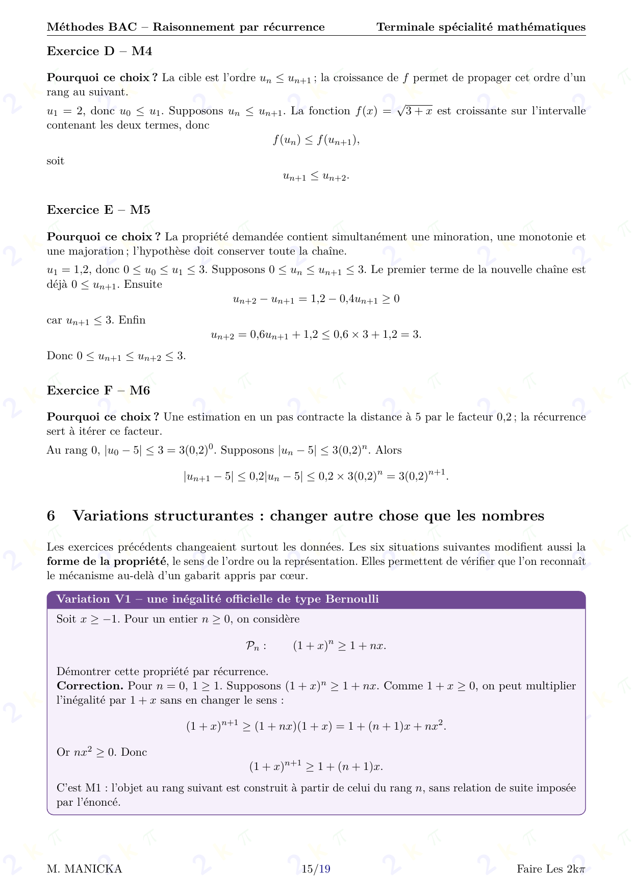 Méthodes BAC — Raisonnement par récurrence — page 15 sur 19