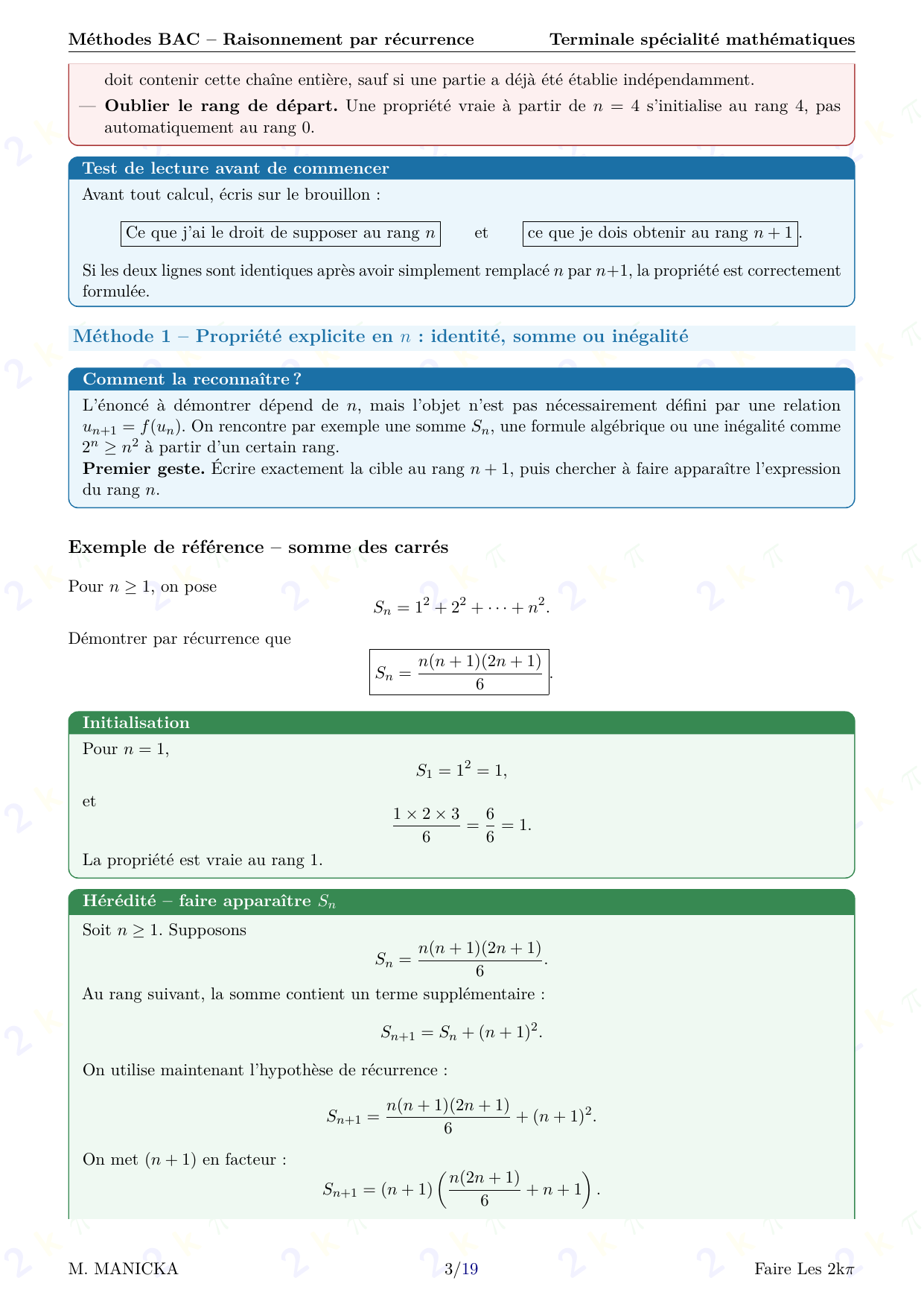 Méthodes BAC — Raisonnement par récurrence — page 3 sur 19