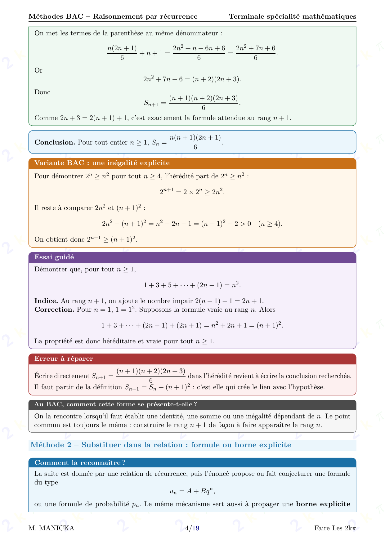 Méthodes BAC — Raisonnement par récurrence — page 4 sur 19